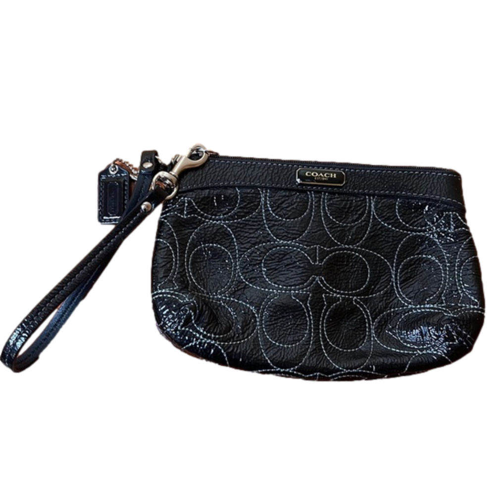 Coach black patent wristlet